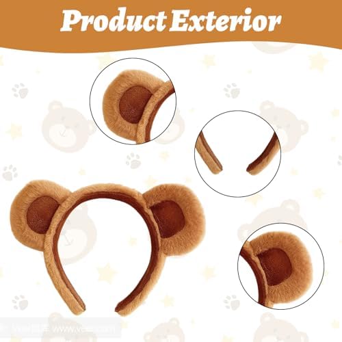 3 Pcs Bear Ears Bear Ears Headband Chipmunk Ears Teddy Bear Ears Cute Plush Animal Hair Hoops Animal Alice Hair Band For Girls And Women Furry Bear Ears Party Costume Accessories (Brown) ﻿