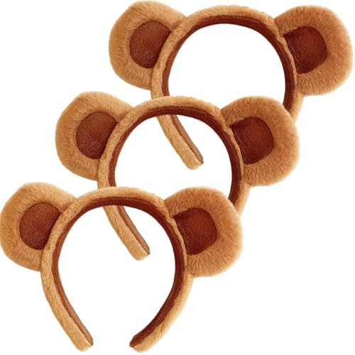3 Pcs Bear Ears Bear Ears Headband Chipmunk Ears Teddy Bear Ears Cute Plush Animal Hair Hoops Animal Alice Hair Band For Girls And Women Furry Bear Ears Party Costume Accessories (Brown) ﻿