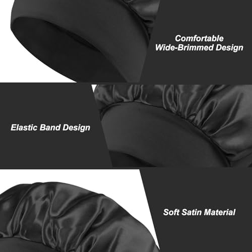 3 Pcs Kids Silk Bonnet For Sleeping Elastic Child Satin Hair Bonnet For Sleeping Soft Sleep Bonnets For Kids Girls Boys Baby Bonnets Silk Sleep Caps For Teens Toddler Children(Black+Blue+Pink)