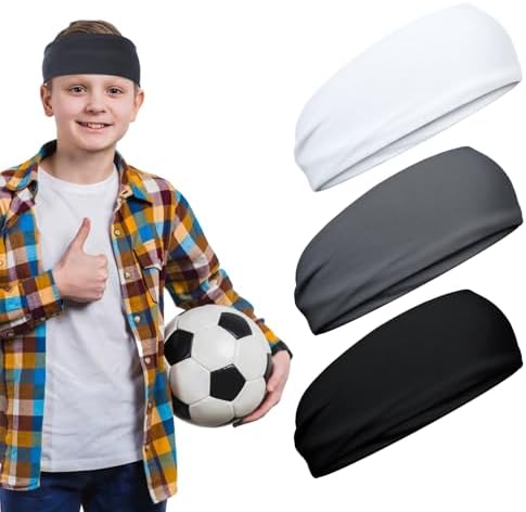 3 PCS Kids Sports Headbands Boys Sports Kids Sweatbands Moisture Wicking Sweatbands Children Soft Moisture Wicking Hairband Absorbing Youth Kids Absorbing Elastic for Running Basketball Soccer