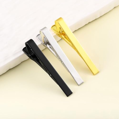 3 PCS Tie Clips For Men Long Styles Tie Bar Clip Set Square Edges Tie Tack Pins For Office Wedding & Formal Events