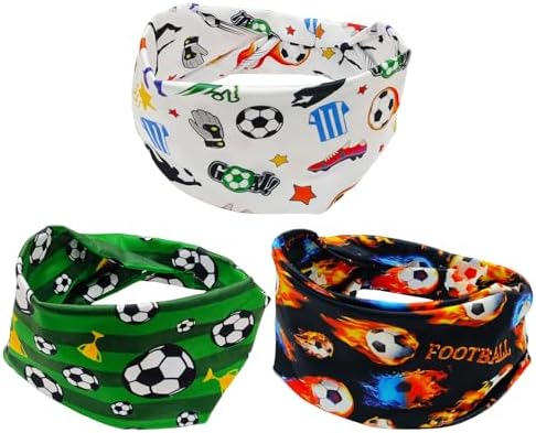 3 Pieces Of Children'S Sports Headband Sweat-Absorbing Headband Football-Themed Pattern Headband Elastic Headband Soft And Breathable Headband