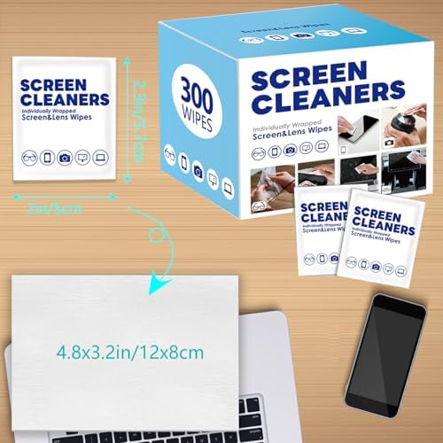 （300 PCS）Eyeglass Cleaning Wipes Lens Cleaning Wipes Screen Disposable Wipes Audio & Video Lens Cleaners Sunglasses Wipes Mobile Phone Screen Wipes Phone Tablets & Computer Screen Electronics