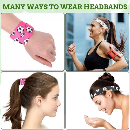 3PCS Adjustable Football Headband For Girls Non-slip Footable Hairbands Sport Soccer Headbands For Women Girls Thin Athletic Stretch Elastic Headband