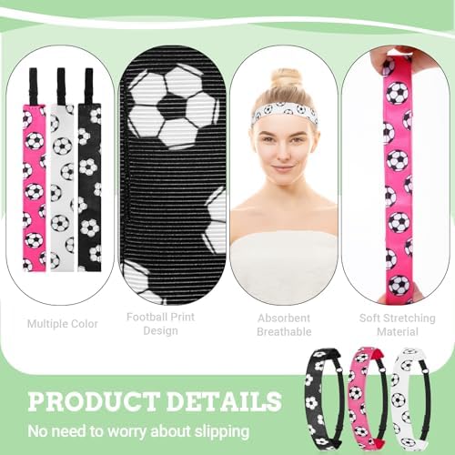 3PCS Adjustable Football Headband For Girls Non-slip Footable Hairbands Sport Soccer Headbands For Women Girls Thin Athletic Stretch Elastic Headband