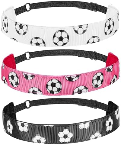 3PCS Adjustable Football Headband for Girls Non-slip Footable Hairbands Sport Soccer Headbands for Women Girls Thin Athletic Stretch Elastic Headband