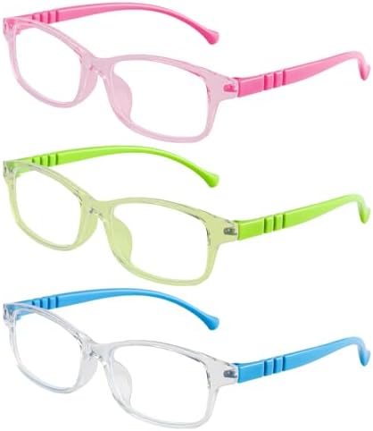 3PCS Kids Glasses Childrens Glasses Kids Clear Lens Glasses Non Prescription Blue Light Blocking Glasses Children's Computer Glasses for Preventing Eye Fatigue Protecting Eyes for Teens Boys Girls
