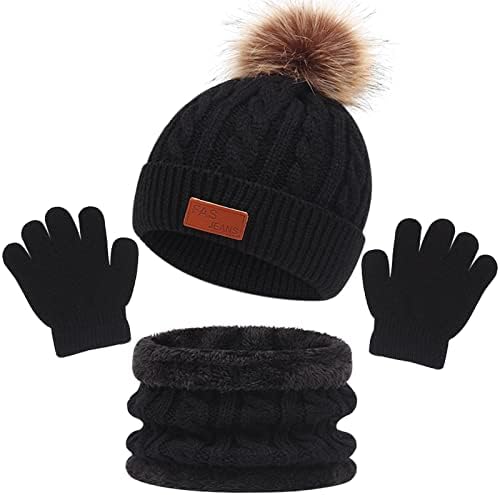 3Pcs Kids Winter Beanie Hat Scarf Gloves Set for 1-5 Years Old Boys Girls. Winter Accessories Sets for Children Outdoor Sports Knit Thick Warm Fleece Lined Thermal Sets