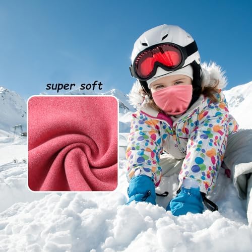 3PCS Neck Warmer Kids Fleece Windproof Neck Gaiter Elastic Snoods Multifunctional Headwear For Boys And Girls Outdoor Sports(Red + Green + White)