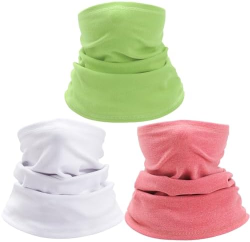 3PCS Neck Warmer Kids Fleece Windproof Neck Gaiter Elastic Snoods Multifunctional Headwear for Boys and Girls Outdoor Sports(Red + Green + White)
