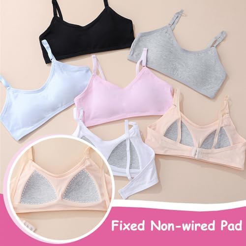 4 Pack Girls Sports Bra Training Bras Underwear With Fixed Bust Pad And Adjustable Strap Teenage Girls Crop Top For Kids 10-18 Years