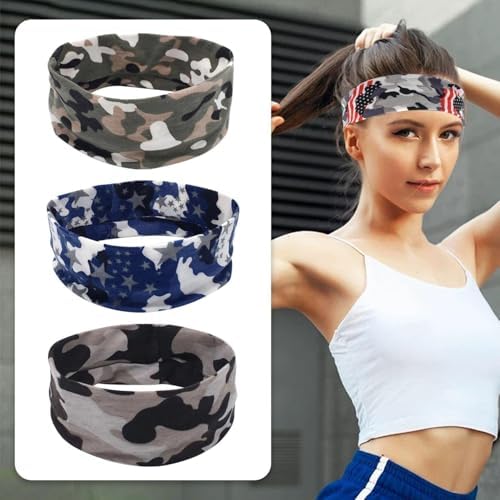4 Pcs Camouflage Headbands And 4 Pcs Thin Headbands Sports Headbands Elastic Headbands Soft Sweat-Absorbent Headbands Sports Equipment
