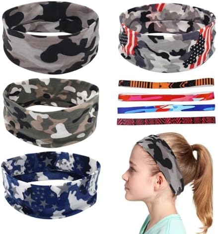 4 Pcs Camouflage Headbands And 4 Pcs Thin Headbands Sports Headbands Elastic Headbands Soft Sweat-Absorbent Headbands Sports Equipment
