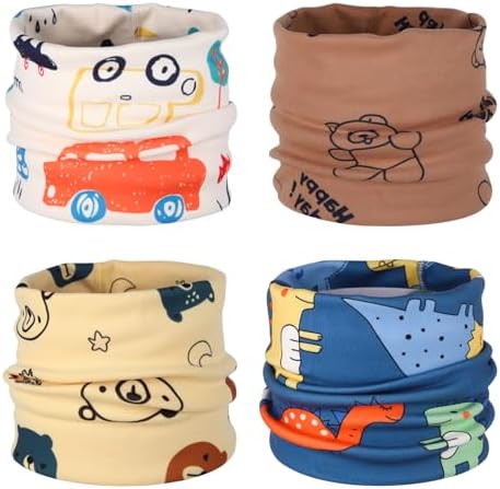4 Pieces Kids Snood Kids Neck Warmer O Neck Warmer Super Soft Breathable Kids Scarf Stretchy Washable Warmer Design Toddler Snood for Unisex Baby Toddler to Teen Winter Autumn Spring