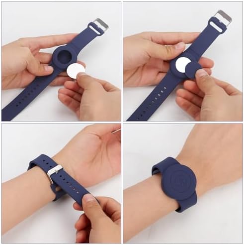 4pcs Kids Wristband For Airtag Waterproof Soft Silicone Bracelet Compatible With Apple Air Tag Adjustable Watch Band Kids For GPS Tracking Tagging (4 Colors)