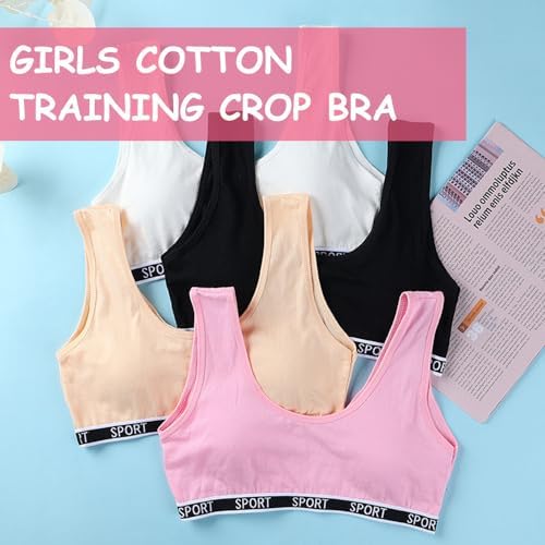 5 Pack Girls Sports Bra Cotton Training Bras U Shape Back Underwear With Removable Bust Pad Teenage Girls Crop Vest For 8-15 Years