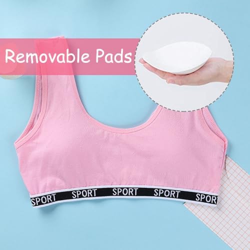 5 Pack Girls Sports Bra Cotton Training Bras U Shape Back Underwear With Removable Bust Pad Teenage Girls Crop Vest For 8-15 Years