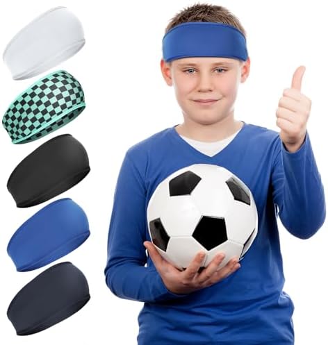5 Pcs Kids Headbands Boys Headband for Sports & Active Kids Moisture Wicking Football Headband for Football Basketball Running Tennis (5 Assorted Colors)