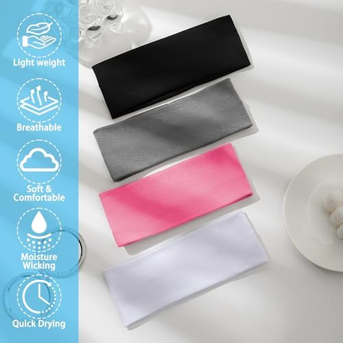5cm Wide Stretchy Headbands For Women - 6 Pack Soft Elastic Sports Headband For Running Yoga Gym - Breathable Sweat-Wicking Hair Bands For Women's Hair & Makeup(Black Gray Pink)