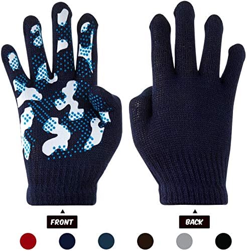 6 Pairs Boys Girls Magic Stretch Gripper Gloves Winter Knitted Full Finger Gloves For 4-8 Years Old Kids 6 Styles