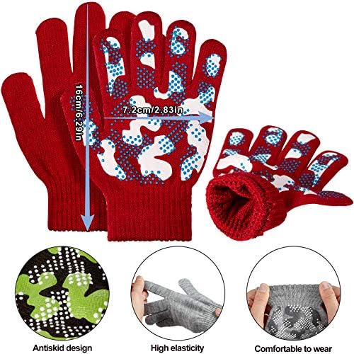 6 Pairs Boys Girls Magic Stretch Gripper Gloves Winter Knitted Full Finger Gloves For 4-8 Years Old Kids 6 Styles