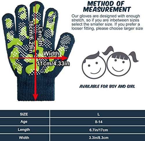 6 Pairs Boys Girls Magic Stretch Gripper Gloves Winter Knitted Full Finger Gloves For 4-8 Years Old Kids 6 Styles