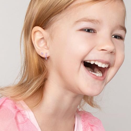 6 Pairs Huggie Hoop Earrings For Girls 925 Sterling Silver Stud Sets Cute Kids Heart Hoops Tiny Cubic Zirconia Flower Stud Small Hypoallergenic Cartilage Sleeper Earrings For Teen Toddler Childs Women