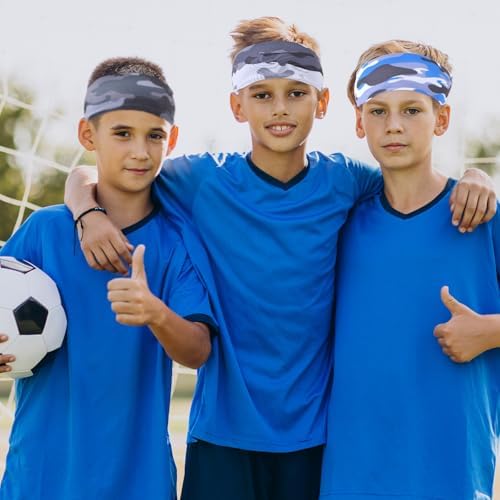 6 Pcs Basketball Headband For Boys Athletic Non Slip Breathable Boys Headbands For Sports Elastic Camo Sweatbands For Kids Basketball Soccer Baseball