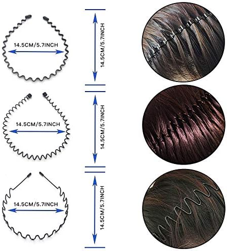 6 Pcs Hair Bands Black Metal Headbands Women Men Hairbands Hair Hoops Toothed Spring Wavy Sports Kids Girls Boys Hair Accessory Head Bands