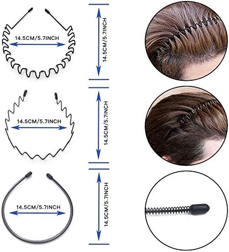 6 Pcs Hair Bands Black Metal Headbands Women Men Hairbands Hair Hoops Toothed Spring Wavy Sports Kids Girls Boys Hair Accessory Head Bands