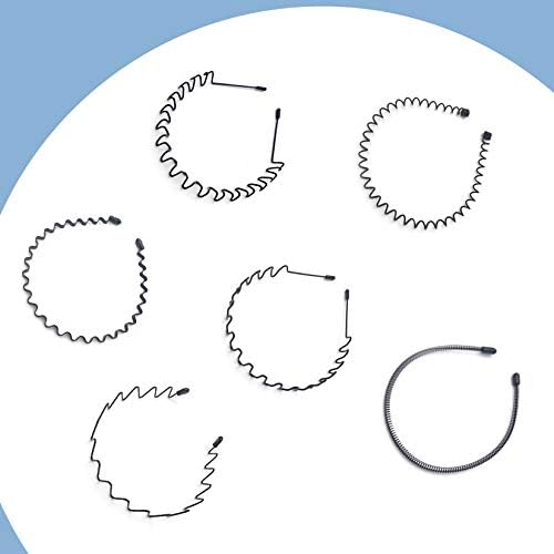 6 Pcs Hair Bands Black Metal Headbands Women Men Hairbands Hair Hoops Toothed Spring Wavy Sports Kids Girls Boys Hair Accessory Head Bands