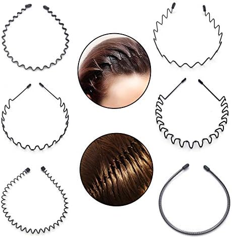 6 Pcs Hair Bands Black Metal Headbands Women Men Hairbands Hair Hoops Toothed Spring Wavy Sports Kids Girls Boys Hair Accessory Head Bands