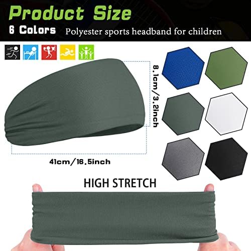6 Pcs Kids Boys Headbands Athletic Sweatbands Boys Headbands For Kids Children Headbands Football Headband Youth Kids Sweat Bands Sweat Absorbing Elastic Hairband (Solid Color)