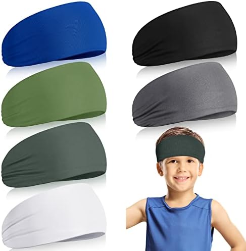 6 Pcs Kids Boys Headbands Athletic Sweatbands Boys Headbands for Kids Children Headbands Football Headband Youth Kids Sweat Bands Sweat Absorbing Elastic Hairband (Solid Color)