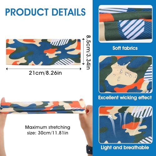 6Pcs Boys Sports Headband Breathable Athletic Sweatbands Non Slip Elastic Boys Hair Band Camouflage Football Headband Kids Headbands For Football Basketball Running Cycling