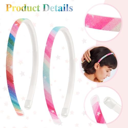 6PCS Headbands Colorful Girls Hair Accessories For Girls Birthday Presents Plastic Glitter Confetti Rainbow Headband