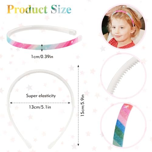 6PCS Headbands Colorful Girls Hair Accessories For Girls Birthday Presents Plastic Glitter Confetti Rainbow Headband