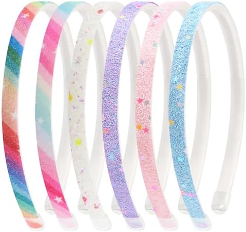 6PCS Headbands Colorful Girls Hair Accessories for Girls Birthday Presents Plastic Glitter Confetti Rainbow Headband
