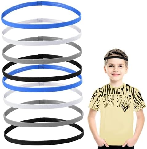 8Pcs Boys Headband for Kids Non Slip Sports Headband Set Elastic Boys Hair Band Sports Headband Kids Silicone Grip Sport Hair Band for Yoga Football Running