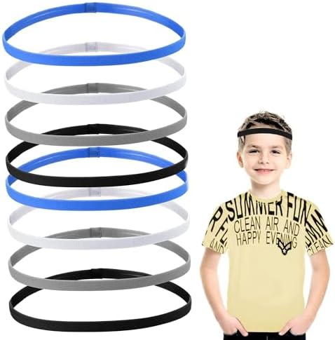 8Pcs Boys Headband for Kids Non Slip Sports Headband Set Elastic Boys Hair Band Sports Headband Kids Silicone Grip Sport Hair Band for Yoga Football Running