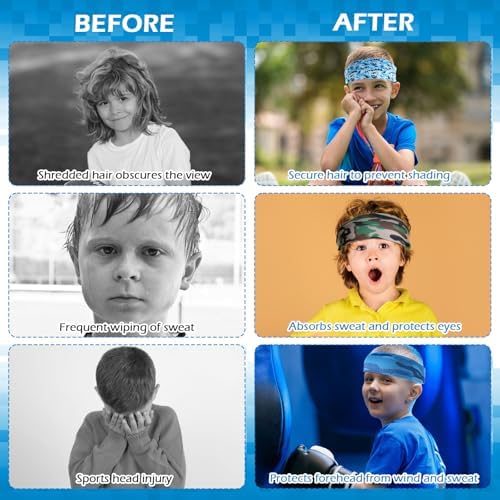 8Pcs Boys Sports Headband Breathable Elastic Sports Sweatbands Non-Slip Boys Hair Band Headscarf Camouflage Football Headbands Soft Kids Bandana For Football Basketball Running Cycling