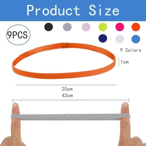 9 Pcs Sports Headband Silicone Sports Hairbands Non Slip Elastic Stretchable Non-slip/slim/stylish Headbands For Football Basketball Soccer Tennis Yoga And Golf For Men And Women(9 Colors)