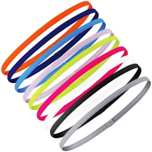 9 Pcs Sports Headband Silicone Sports Hairbands Non Slip Elastic Stretchable Non-slip/slim/stylish Headbands for Football Basketball Soccer Tennis Yoga and Golf for Men and Women(9 Colors)