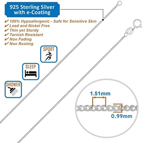 925 Sterling Silver 1.0 MM Width Diamond Cut Curb Chain Necklace For Children Unisex Kids Girls Boys - 12" 14" Inch - Thin & Sturdy Trace/Fine Silver Chain - Ideal For Childrens/Smaller Pendants