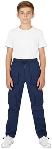 A2Z 4 Kids Boys Active Cargo Trousers Elasticated Waist Adjustable Drawstring Casual Trouser Pant Yoga Sports Lightweight Comfortable Breathable Training Outdoor Activewear Pants 3-14 Years