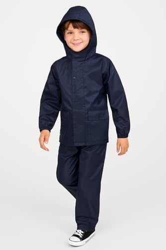 A2Z 4 Kids Boys Girls Waterproof Hooded Rain Suit With Matching Carry Bag Lightweight Jacket & Trouser Set With Pockets Kids Rainwear In Black Navy Royal Blue & Lilac Ages 3 To 14 Years