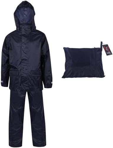 A2Z 4 Kids Boys Girls Waterproof Hooded Rain Suit With Matching Carry Bag Lightweight Jacket & Trouser Set With Pockets Kids Rainwear In Black Navy Royal Blue & Lilac Ages 3 To 14 Years