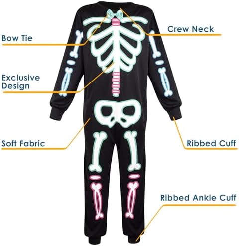 A2Z 4 Kids Boys Skeleton Costume With Bow Tie Halloween Cosplay Onesie Kids Fancy Dress Up Outfit For Trick Treat Parties Events