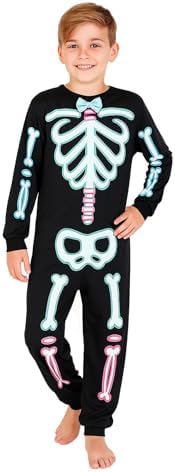A2Z 4 Kids Boys Skeleton Costume with Bow Tie Halloween Cosplay Onesie Kids Fancy Dress Up Outfit For Trick Treat Parties Events
