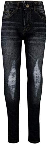 A2Z 4 Kids Boys Stretchy Jeans Denim Knee Ripped Fashion Bikers Skinny Pants Stylish Faded Bottom Slim Fit Adjustable Waist Trousers Age 5-14 Years